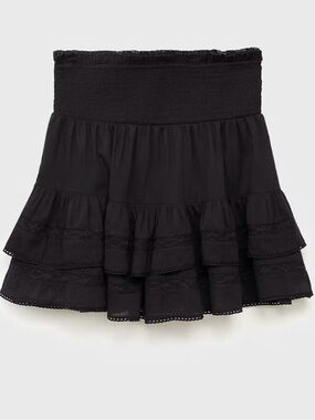 Mango Black Smocked Tiered Mini Skirt